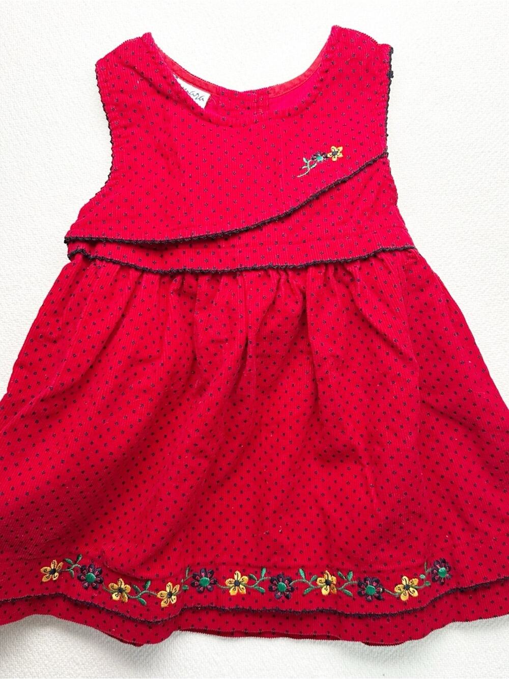 Vintage Samara Red Corduroy Polka Dot Embroidered Toddler Dress jumper